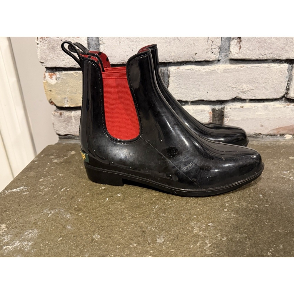 Ralph Lauren Black Rain Boots Shiny Women's Tally-Bo-Rai Size 7B rubber